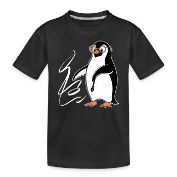 Pinguin Kalligraphie Kunstwerk Mit Brille - Kinder Premium Bio T-Shirt - Schwarz - Vorne