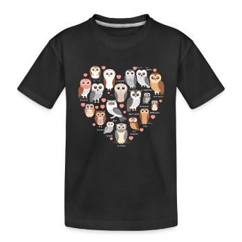 Süße Eule Mit Herz Für Eulenliebhaber - Kinder Premium Bio T-Shirt - Schwarz - Vorne