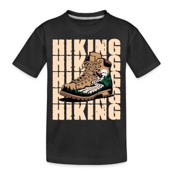 Erkunde Die Berge Mit Deinen Wanderschuhen - Kinder Premium Bio T-Shirt - Schwarz - Vorne