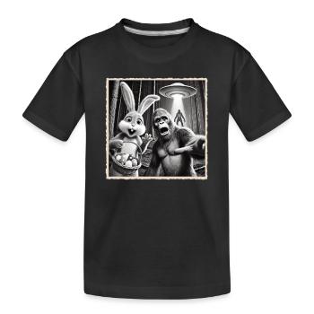 Ostern, Lustiger Osterhase, Hase Selfie Osterfest - Kinder Premium Bio T-Shirt - Schwarz - Vorne