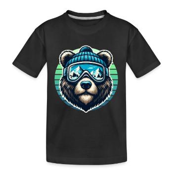 Drôle d’ours avec des lunettes de ski et une casquette de ski aime skier - T-shirt bio Premium Enfant - noir - Devant