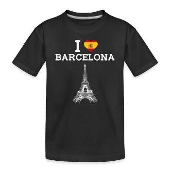 I love Barcelona Cool Eiffelturm Wortspiel Herz Flagge - Kinder Premium Bio T-Shirt - Schwarz - Vorne