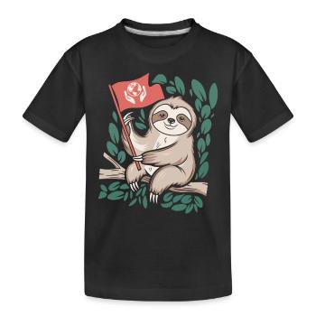 Eco-friendly sloth with environmental flag - Kids' Premium Organic T-Shirt - black - Front