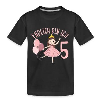 Chemise d’anniversaire princesse enfin 5 ans fille - T-shirt bio Premium Enfant - noir - Devant