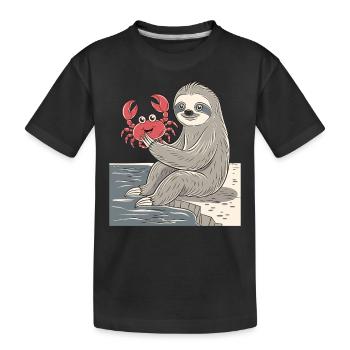 Signe du zodiaque Cancer paresseux avec crabe au bord de la mer - T-shirt bio Premium Enfant - noir - Devant
