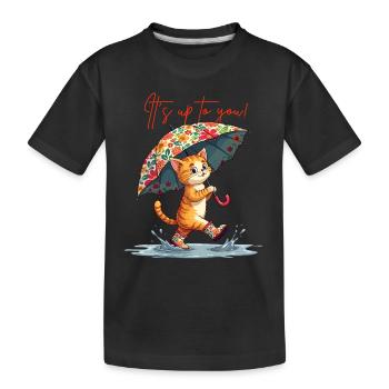 Chat Courage Pensée Positive Puddle Parapluie Mignon - T-shirt bio Premium Enfant - noir - Devant