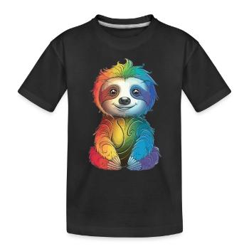 Buntes Regenbogen-Faultier - Geschenk Langschläfer - Kinder Premium Bio T-Shirt - Schwarz - Vorne