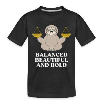 Libra Zodiac Sloth: balanced, beautiful and - Kids' Premium Organic T-Shirt - black - Front