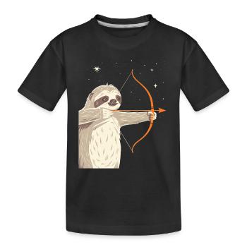 Sagittarius Zodiac Sloth with Bow and Arrow - Kids' Premium Organic T-Shirt - black - Front