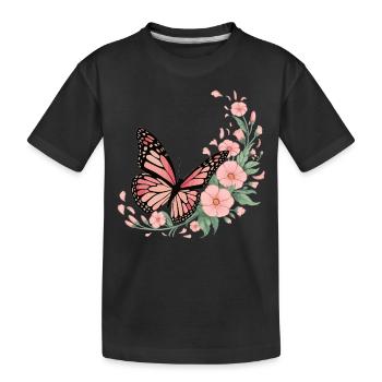 Butterfly with flowers - Kids' Premium Organic T-Shirt - black - Front