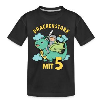 Ritter & Drache Geburtstagsmotiv 5 Jahre Jungen - Kinder Premium Bio T-Shirt - Schwarz - Vorne