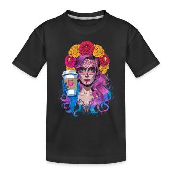 Dia de los Muertos Coffee with Beautiful Woman from - Kids' Premium Organic T-Shirt - black - Front