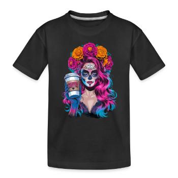 Dia de los Muertos Coffee with Beautiful Woman from - Kids' Premium Organic T-Shirt - black - Front