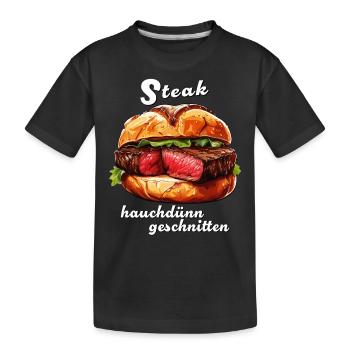 STEAK hauchdünn geschnitten - Kinder Premium Bio T-Shirt - Schwarz - Vorne