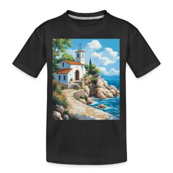 L’église chrétienne au bord de la mer en Grèce - T-shirt bio Premium Enfant - noir - Devant