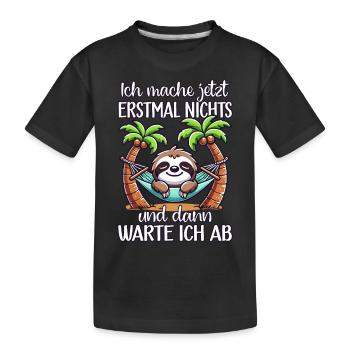 Faultier Spruch Langschläfer Müde Büro Faul - Kinder Premium Bio T-Shirt - Schwarz - Vorne