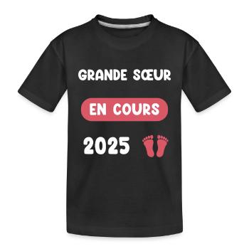 Laufende Ankündigung der Schwangerschaft der großen Schwester im Jahr 2025 - Kinder Premium Bio T-Shirt - Schwarz - Vorne
