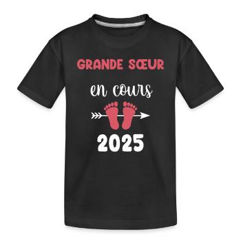Ongoing big sister 2025 pregnancy announcement - Kids' Premium Organic T-Shirt - black - Front