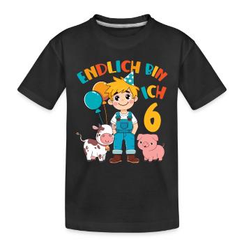 6 Jahre Bauer Endlich 6 Junge Geburtstagsmotiv - Kinder Premium Bio T-Shirt - Schwarz - Vorne