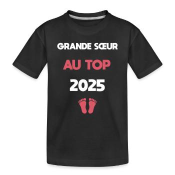 Große Schwester an der Spitze 2025 Schwangerschaftsankündigung - Kinder Premium Bio T-Shirt - Schwarz - Vorne