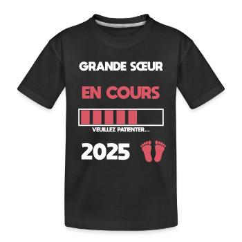 BIG SISTER IN PROGRESS 2025 SCHWANGERSCHAFTSANKÜNDIGUNG - Kinder Premium Bio T-Shirt - Schwarz - Vorne