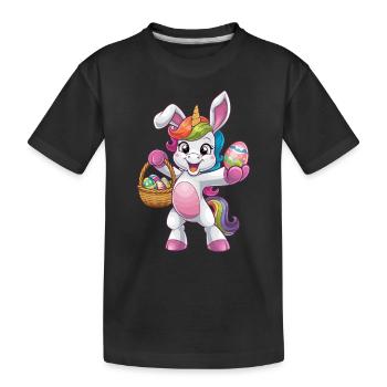 Licorne colorée avec des œufs de Pâques dans le panier - T-shirt bio Premium Enfant - noir - Devant