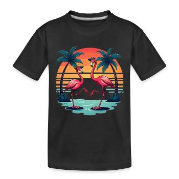 Flamingo Dance – Vintage Tropical Sunset - Kids' Premium Organic T-Shirt - black - Front