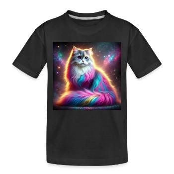 Chat magique de la galaxie avec fourrure arc-en-ciel - T-shirt bio Premium Enfant - noir - Devant