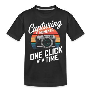 Capturing moments, one click at a time. - Kids' Premium Organic T-Shirt - black - Front