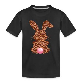 Leopardenmuster Hase mit Rosa Blase - Kinder Premium Bio T-Shirt - Schwarz - Vorne