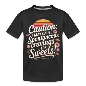 Attention : Peut provoquer des envies spontanées de sucreries - T-shirt bio Premium Enfant - noir - Devant