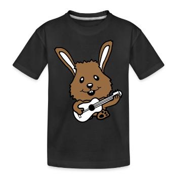 Bunny Playing Guitar Music Fun Hobby Instrument - Kids' Premium Organic T-Shirt - black - Front