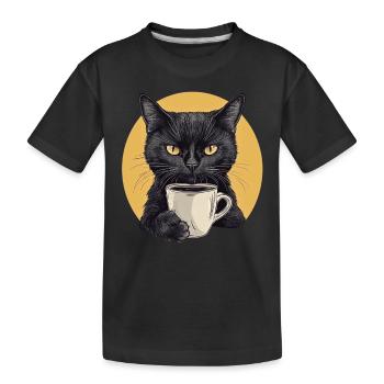 Chat réaliste avec du café - Rituel du matin - T-shirt bio Premium Enfant - noir - Devant