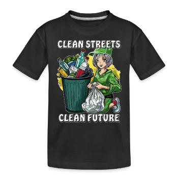ABFALLEIMER CLEAN STREETS CLEAN FUTURE - Kinder Premium Bio T-Shirt - Schwarz - Vorne