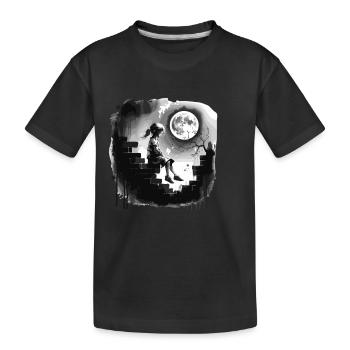Mädchen Auf Einer Mauer Unter Vollmond - Kinder Premium Bio T-Shirt - Schwarz - Vorne