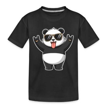 Cooler Rock Panda Mit Sonnenbrille Und Spaßigem - Kinder Premium Bio T-Shirt - Schwarz - Vorne