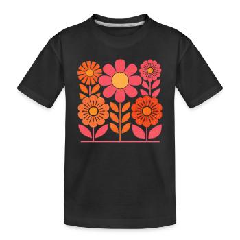 Retro Pink and Orange Flowers with Leaves - Kids' Premium Organic T-Shirt - black - Front