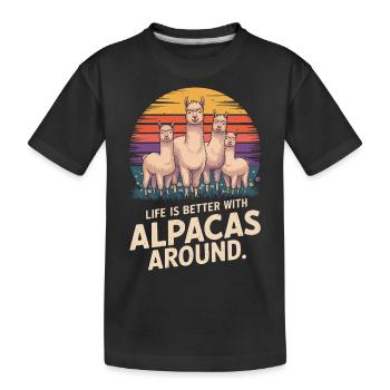 Das Leben ist besser, wenn Alpakas in der Nähe sind. - Kinder Premium Bio T-Shirt - Schwarz - Vorne