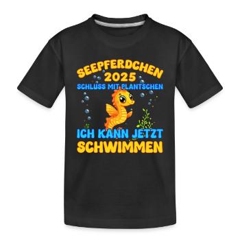 Seepferdchen bestanden 2025 Kinder Geschenkidee - Kinder Premium Bio T-Shirt - Schwarz - Vorne