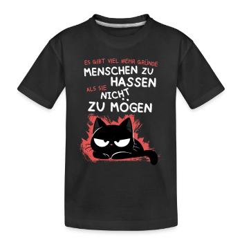 Schwarze Katze hasst Menschen – Zynisch & Lustig - Kinder Premium Bio T-Shirt - Schwarz - Vorne