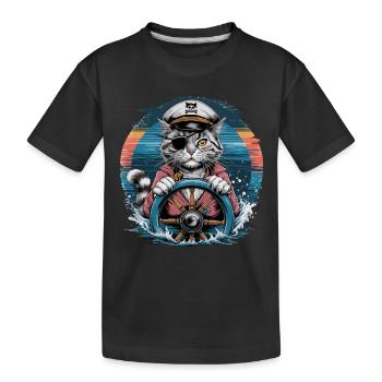 Capitaine Chat avec Chapeau de Pirate au Volant en - T-shirt bio Premium Enfant - noir - Devant