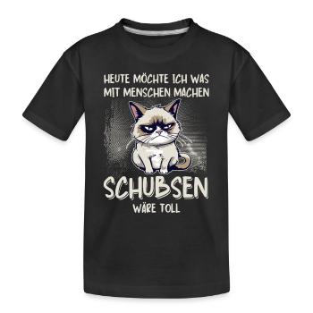 Menschen schubsen - Süße Grump Style Katze - Kinder Premium Bio T-Shirt - Schwarz - Vorne