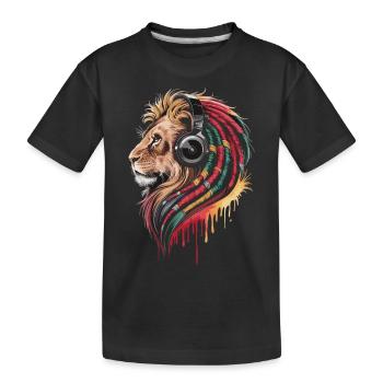 Reggae Lion with Headphones - Kids' Premium Organic T-Shirt - black - Front
