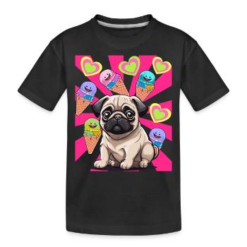 Hund Hunde Mops Kinder Kind Eis Eiskrem - Kinder Premium Bio T-Shirt - Schwarz - Vorne
