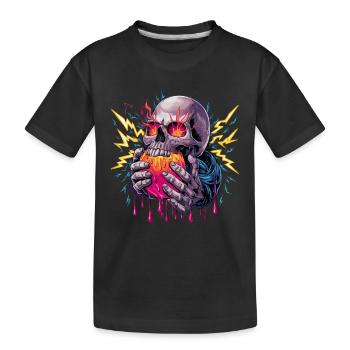 Schädel mit Flammendem Herz und Blitzen - Kinder Premium Bio T-Shirt - Schwarz - Vorne