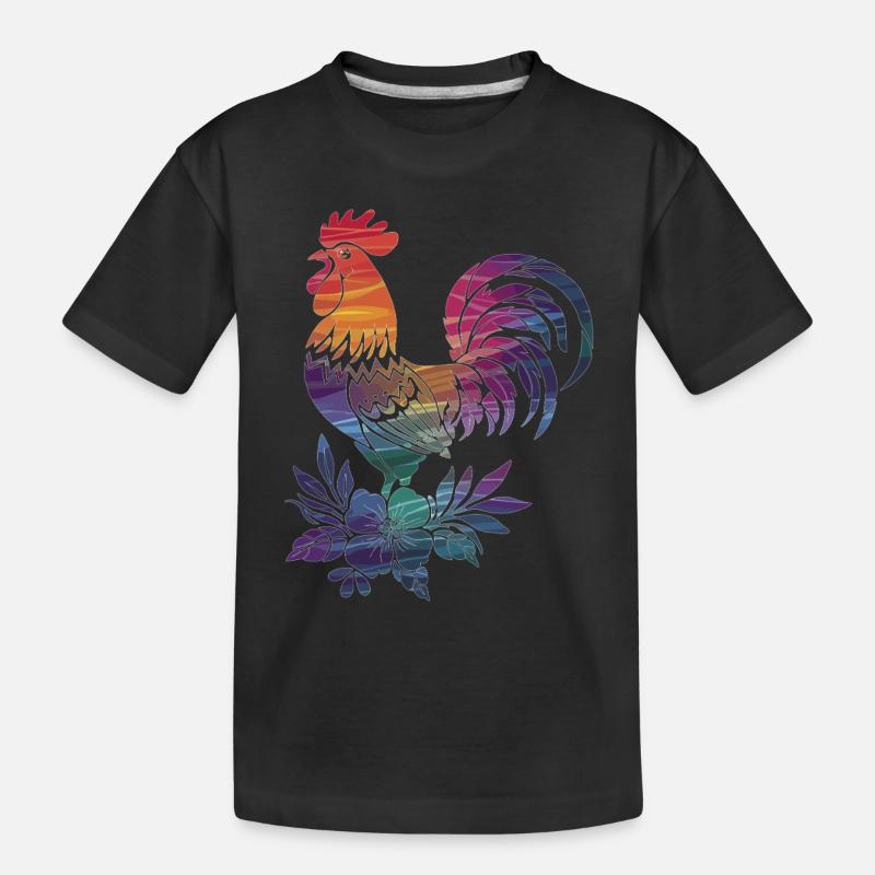 Coq coloré avec des fleurs - T-shirt bio Premium Enfant - noir