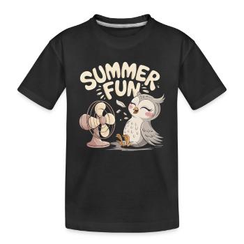 Summer Fun Eule mit Ventilator - Kinder Premium Bio T-Shirt - Schwarz - Vorne