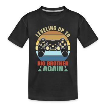 Leveling Up To Big Bro Again - Kids' Premium Organic T-Shirt - black - Front