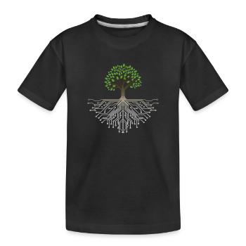 Forschungsbaum: Verschmelzung von Natur und Technologie - Kinder Premium Bio T-Shirt - Schwarz - Vorne