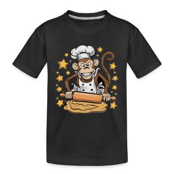 Drôle de singe boulanger avec rouleau à pâtisserie et étoiles - T-shirt bio Premium Enfant - noir - Devant